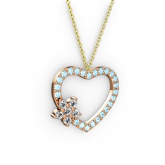 Maita Kalp Kolye - Swarovski ve akuamarin 14 ayar rose altın kolye (40 cm altın rolo zincir) #z6z9r0