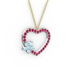 Akuamarin ve rodolit garnet 925 ayar gümüş kolye (40 cm gümüş rolo zincir)