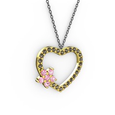 Maita Kalp Kolye - Pembe kuvars ve dumanlı kuvars 14 ayar altın kolye (40 cm gümüş rolo zincir) #zwwhyj