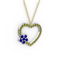 Maita Kalp Kolye - Lab safir ve peridot 925 ayar gümüş kolye (40 cm gümüş rolo zincir) #zxywe5