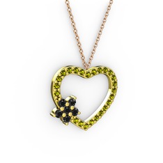 Maita Kalp Kolye - Siyah zirkon ve peridot 8 ayar altın kolye (40 cm rose altın rolo zincir) #zzezo8