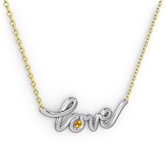 Saina Love Kolye - Sitrin 18 ayar beyaz altın kolye (40 cm altın rolo zincir) #12d3d91