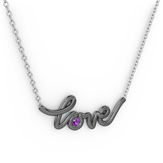 Saina Love Kolye - Ametist 925 ayar siyah rodyum kaplama gümüş kolye (40 cm beyaz altın rolo zincir) #13bxuhe