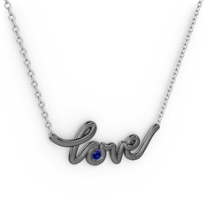Saina Love Kolye - Lab safir 925 ayar siyah rodyum kaplama gümüş kolye (40 cm beyaz altın rolo zincir) #17bj5oj