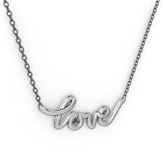 Saina Love Kolye - Dumanlı kuvars 8 ayar beyaz altın kolye (40 cm gümüş rolo zincir) #17eftqu
