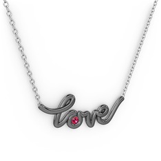Saina Love Kolye - Rodolit garnet 925 ayar siyah rodyum kaplama gümüş kolye (40 cm gümüş rolo zincir) #184b5jk