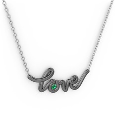 Saina Love Kolye - Yeşil kuvars 925 ayar siyah rodyum kaplama gümüş kolye (40 cm beyaz altın rolo zincir) #18mr98n