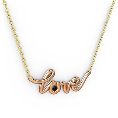 Saina Love Kolye - Siyah zirkon 925 ayar rose altın kaplama gümüş kolye (40 cm altın rolo zincir) #18ykhtr