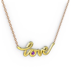 Saina Love Kolye - Ametist 8 ayar altın kolye (40 cm rose altın rolo zincir) #19flt6k