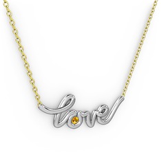 Saina Love Kolye - Sitrin 8 ayar beyaz altın kolye (40 cm altın rolo zincir) #1b4lphu
