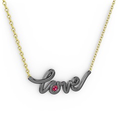 Saina Love Kolye - Rodolit garnet 925 ayar siyah rodyum kaplama gümüş kolye (40 cm altın rolo zincir) #1dipokd