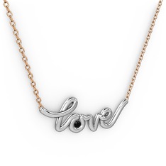 Saina Love Kolye - Siyah zirkon 14 ayar beyaz altın kolye (40 cm rose altın rolo zincir) #1e5p21x