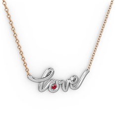 Saina Love Kolye - Garnet 14 ayar beyaz altın kolye (40 cm rose altın rolo zincir) #1echfw8