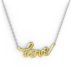 Saina Love Kolye - Beyaz zirkon 18 ayar altın kolye (40 cm gümüş rolo zincir) #1ew7ex5