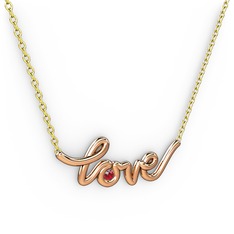 Saina Love Kolye - Garnet 8 ayar rose altın kolye (40 cm altın rolo zincir) #1fmnnzt