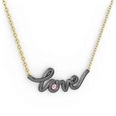 Saina Love Kolye - Pembe kuvars 925 ayar siyah rodyum kaplama gümüş kolye (40 cm altın rolo zincir) #1fq2wqj