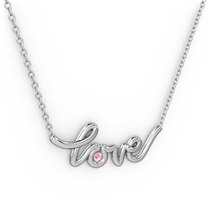 Saina Love Kolye - Pembe kuvars 8 ayar beyaz altın kolye (40 cm beyaz altın rolo zincir) #1huauy4