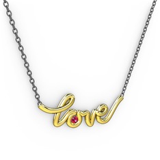 Saina Love Kolye - Rodolit garnet 18 ayar altın kolye (40 cm gümüş rolo zincir) #1lf3mmh
