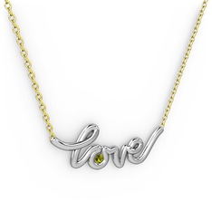 Saina Love Kolye - Peridot 14 ayar beyaz altın kolye (40 cm altın rolo zincir) #1ndm1c0