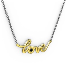 Saina Love Kolye - Siyah zirkon 14 ayar altın kolye (40 cm gümüş rolo zincir) #1okapsu