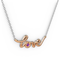 Saina Love Kolye - Ametist 18 ayar rose altın kolye (40 cm beyaz altın rolo zincir) #1uobsac