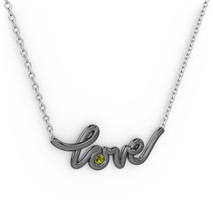 Saina Love Kolye - Peridot 925 ayar siyah rodyum kaplama gümüş kolye (40 cm beyaz altın rolo zincir) #1whm00e