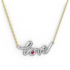 Saina Love Kolye - Garnet 18 ayar beyaz altın kolye (40 cm altın rolo zincir) #1xou73b