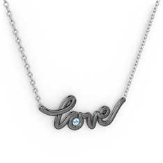 Saina Love Kolye - Akuamarin 925 ayar siyah rodyum kaplama gümüş kolye (40 cm gümüş rolo zincir) #66dook