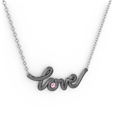 Saina Love Kolye - Pembe kuvars 925 ayar siyah rodyum kaplama gümüş kolye (40 cm beyaz altın rolo zincir) #9tfukh