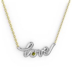 Saina Love Kolye - Peridot 18 ayar beyaz altın kolye (40 cm altın rolo zincir) #c60i25
