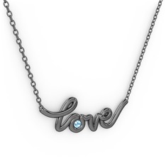 Saina Love Kolye - Akuamarin 925 ayar siyah rodyum kaplama gümüş kolye (40 cm gümüş rolo zincir) #f4v2f