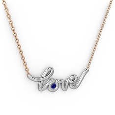 Saina Love Kolye - Lab safir 14 ayar beyaz altın kolye (40 cm rose altın rolo zincir) #g01lgh