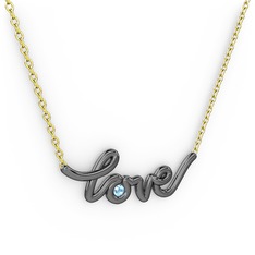 Saina Love Kolye - Akuamarin 925 ayar siyah rodyum kaplama gümüş kolye (40 cm altın rolo zincir) #gr5af7