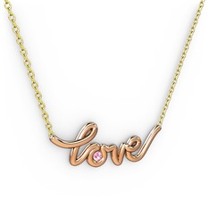 Saina Love Kolye - Pembe kuvars 18 ayar rose altın kolye (40 cm altın rolo zincir) #h371qw