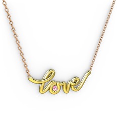 Saina Love Kolye - Pembe kuvars 14 ayar altın kolye (40 cm rose altın rolo zincir) #ll0f7w