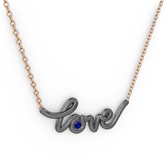 Saina Love Kolye - Lab safir 925 ayar siyah rodyum kaplama gümüş kolye (40 cm rose altın rolo zincir) #nt6dqi