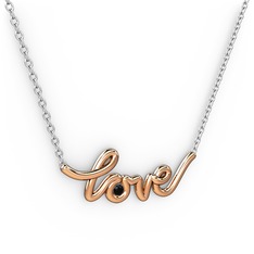 Saina Love Kolye - Siyah zirkon 14 ayar rose altın kolye (40 cm beyaz altın rolo zincir) #o9q3qm