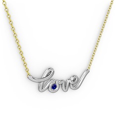 Saina Love Kolye - Lab safir 8 ayar beyaz altın kolye (40 cm altın rolo zincir) #p5uv0r