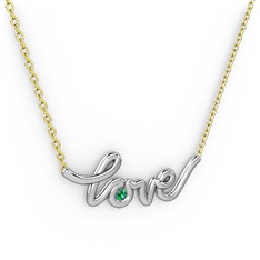 Saina Love Kolye - Yeşil kuvars 14 ayar beyaz altın kolye (40 cm altın rolo zincir) #pk70n1