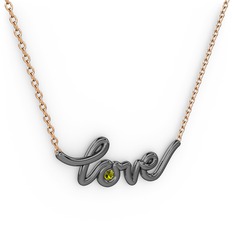 Saina Love Kolye - Peridot 925 ayar siyah rodyum kaplama gümüş kolye (40 cm rose altın rolo zincir) #q0koto