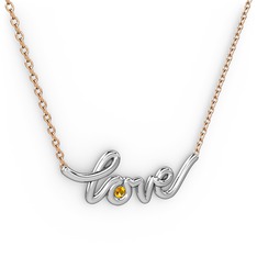 Saina Love Kolye - Sitrin 18 ayar beyaz altın kolye (40 cm rose altın rolo zincir) #uileqa