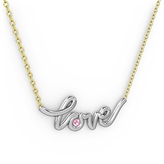 Saina Love Kolye - Pembe kuvars 8 ayar beyaz altın kolye (40 cm gümüş rolo zincir) #uqn1sk