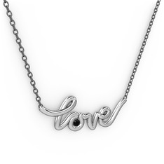 Saina Love Kolye - Siyah zirkon 18 ayar beyaz altın kolye (40 cm gümüş rolo zincir) #vzj9ck