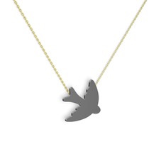 Kuş Kolye - 925 ayar siyah rodyum kaplama gümüş kolye (40 cm altın rolo zincir) #sqxq1g