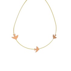 Üçlü Kuş Kolye - 14 ayar rose altın kolye (40 cm gümüş rolo zincir) #1b1kxiz