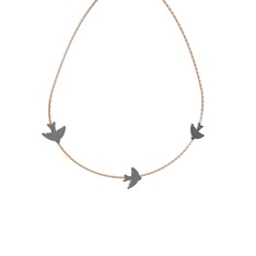 Üçlü Kuş Kolye - 925 ayar siyah rodyum kaplama gümüş kolye (40 cm rose altın rolo zincir) #1e4r61m