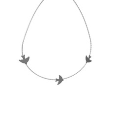 Üçlü Kuş Kolye - 925 ayar siyah rodyum kaplama gümüş kolye (40 cm beyaz altın rolo zincir) #1k2u6sn