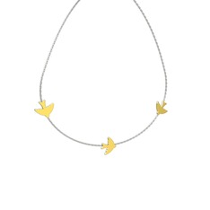 Üçlü Kuş Kolye - 14 ayar altın kolye (40 cm beyaz altın rolo zincir) #1ohsf6f