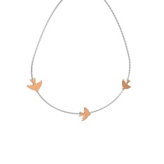 Üçlü Kuş Kolye - 8 ayar rose altın kolye (40 cm beyaz altın rolo zincir) #b2649g
