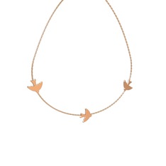 Üçlü Kuş Kolye - 8 ayar rose altın kolye (40 cm rose altın rolo zincir) #dc0y7r